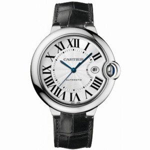 Cartier Ballon Bleu 18kt White Gold Black Leather Automatic Men's Watch W6901351