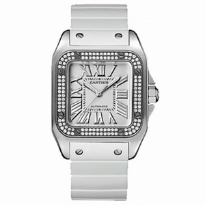 Cartier Santos  de Cartier 100 Mother of Pearl Dial White Rubber Ladies Watch WM50460M
