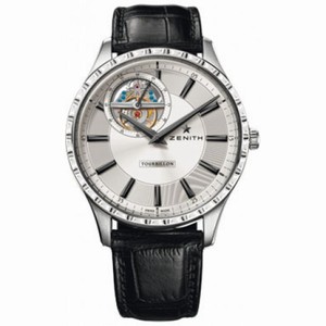 Zenith El Primero Captain Tourbillon Silver Dial Black Leather Men's Watch 45.2190.4041/01.C493