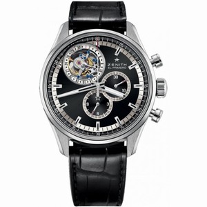 Zenith El Primero Tourbillon Chronograph Black Dial Black Leather Men's Watch 03.2050.4035/21.C714