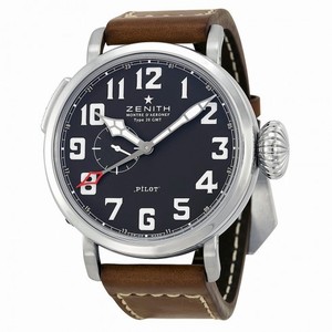 Zenith Elite Pilot Automatic Black Dial Brown Leather Strap Men's Watch 03.2430.693/21.C723